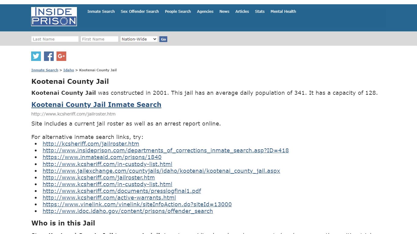 Kootenai County Jail - Idaho - Inmate Search